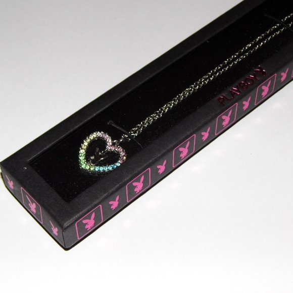Playboy Necklace Crystal Rainbow Heart Bunny Charm - Picture 15 of 15